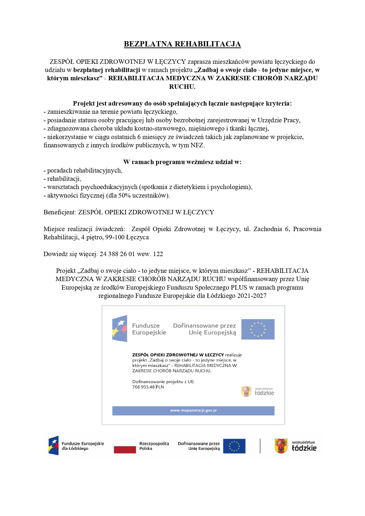Bezpłatna rehabilitacja Obraz przedstawiający opis projektu bezpłatna rehabilitacja